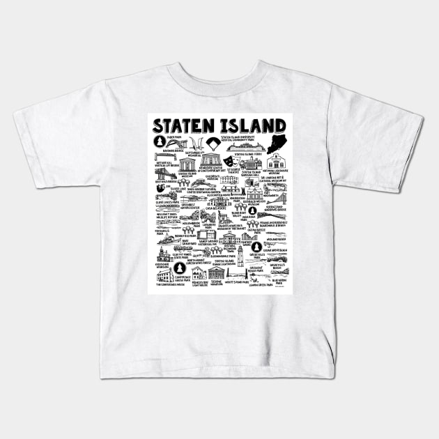 Staten Island Map Art Kids T-Shirt by fiberandgloss